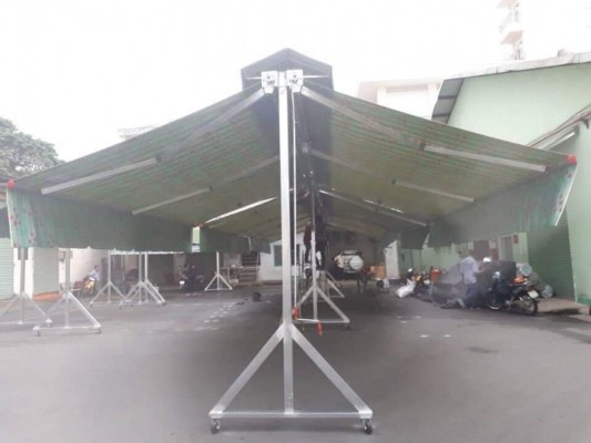báo giá thiết kế lắp đặt mái che di động sân trường học, mái xếp bạt kéo lượn sóng sân trường