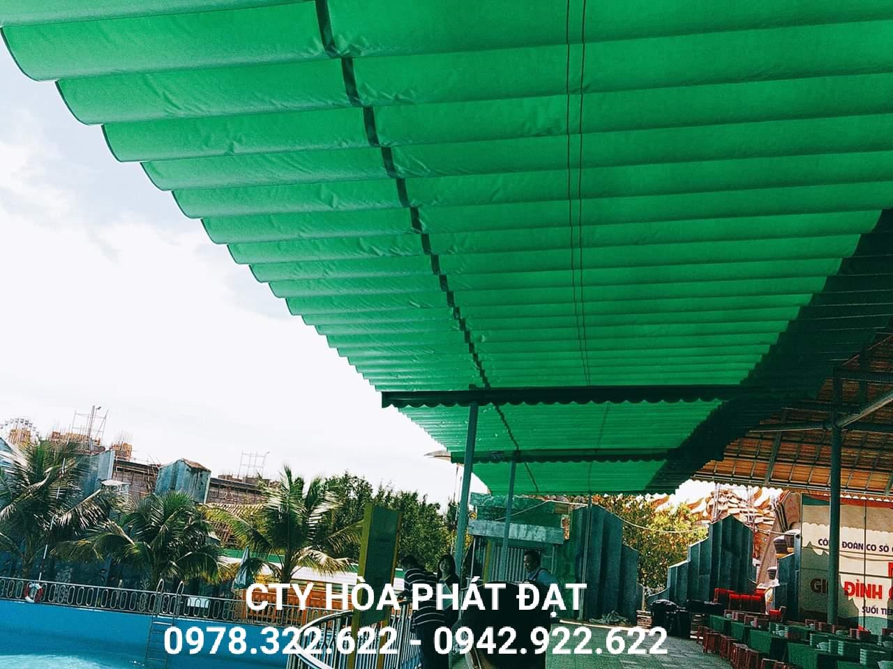 báo giá thiết kế lắp đặt mái che di động khu resot, mái xếp bạt kéo lượn sóng khu resot