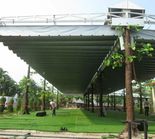 báo giá thiết kế lắp đặt mái che di động khu công ngiệp, mái xếp bạt kéo lượn sóng khu công nghiệp