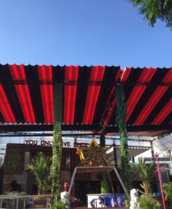 báo giá thiết kế lắp đặt mái che di động quán cafe, mái xếp bạt kéo lượn sóng quán cafe