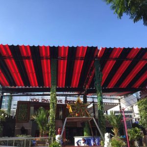 báo giá thiết kế lắp đặt mái che di động quán cafe, mái xếp bạt kéo lượn sóng quán cafe