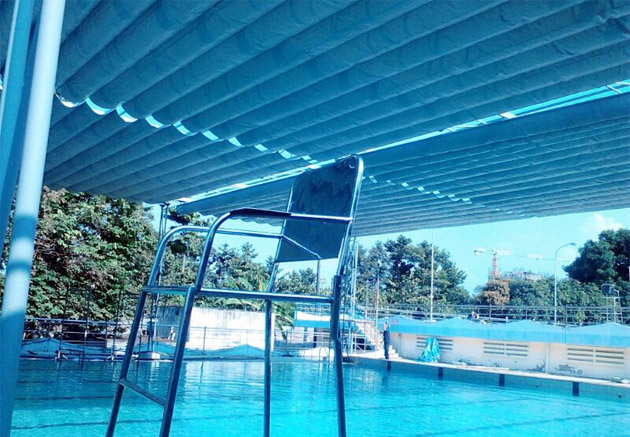 báo giá thiết kế lắp đặt mái che di động hồ bơi, mái xếp bạt kéo lượn sóng hồ bơi